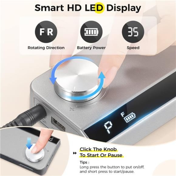 Portable Rechargeable Electric Nail Drill Machine, Gray - Picture 2 of 6